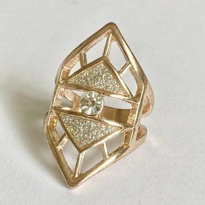 Rose Gold Cubic Zirconia Cocktail Ring Boho Art Deco Size 7 Plated Statement